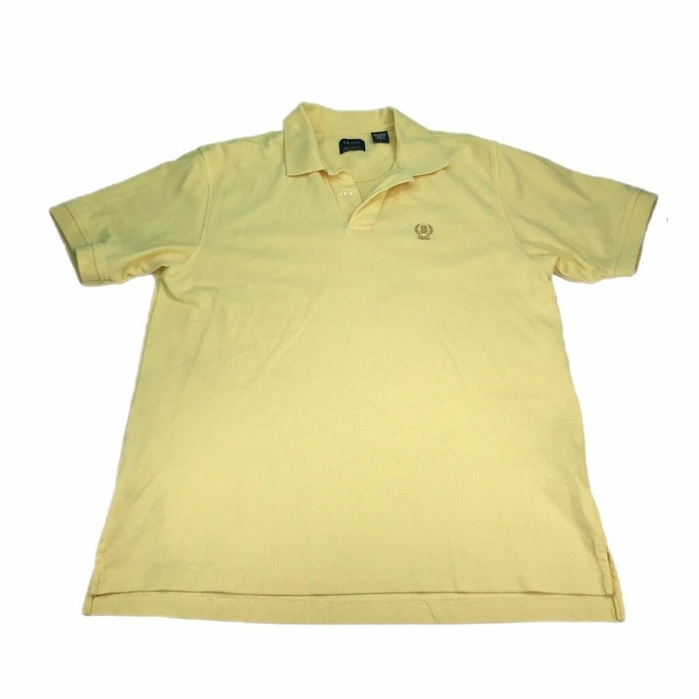 Izod Polo Shirt Mens Large L Yellow Solid Silk Wash Cotton Short Sleeve Collared
